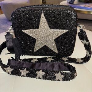 Elegant Tiana beaded Black and Silver Star Crossbody Bag